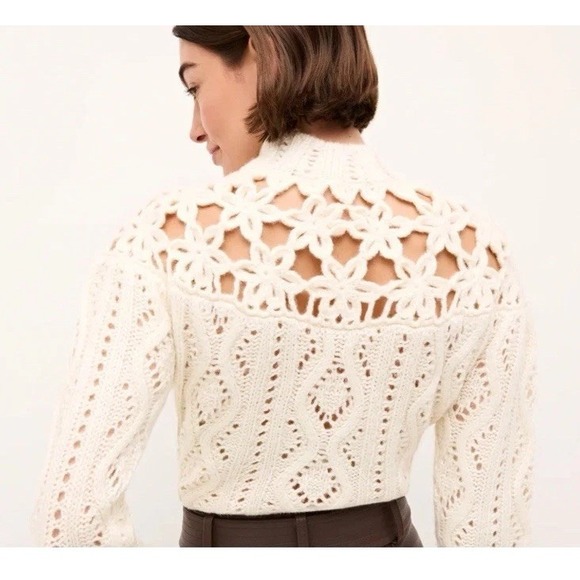Marie Oliver Flora Crochet Sweater Sz L Winter White Cottagecore Coquette Luxury - Picture 4 of 8